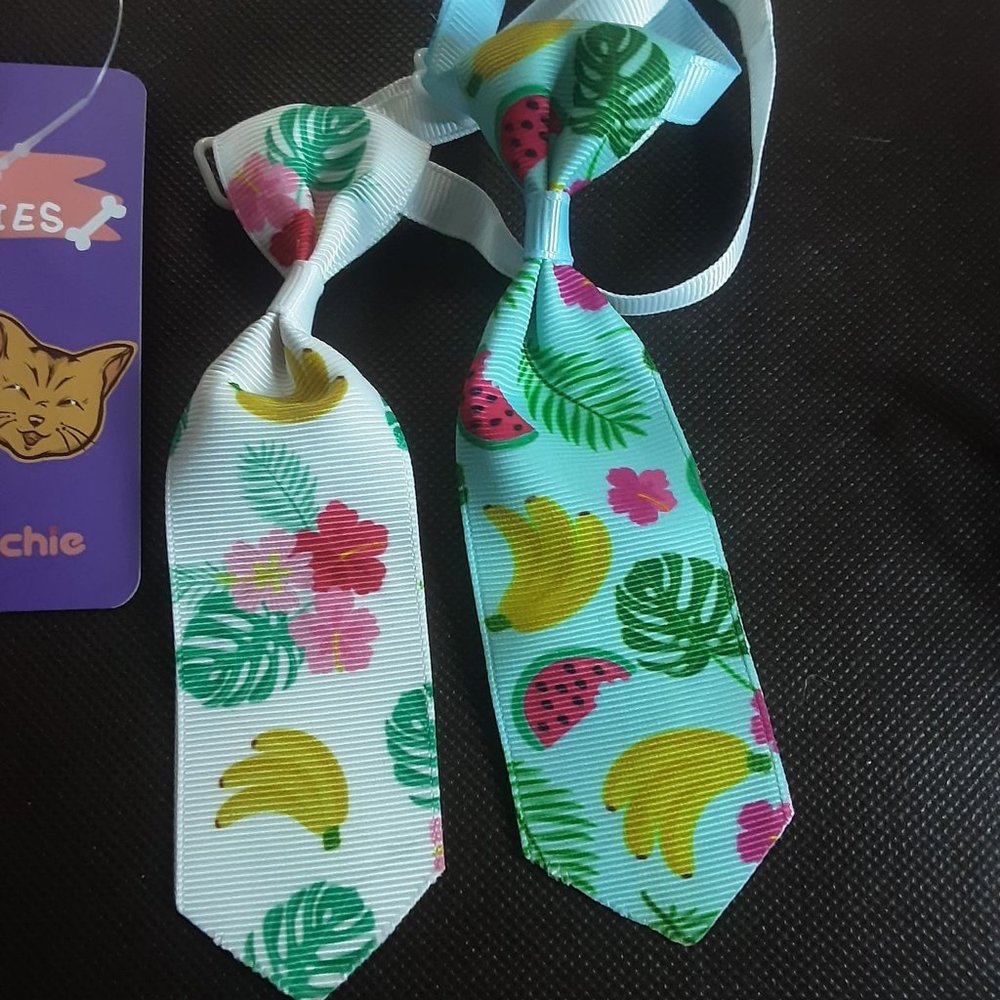 2 New Pawchie dog collar ties, puppy, cat
